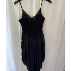 Vintage Cachet Black Lace and Satin Slip Dress Fitted Bodice Basque Waistline M